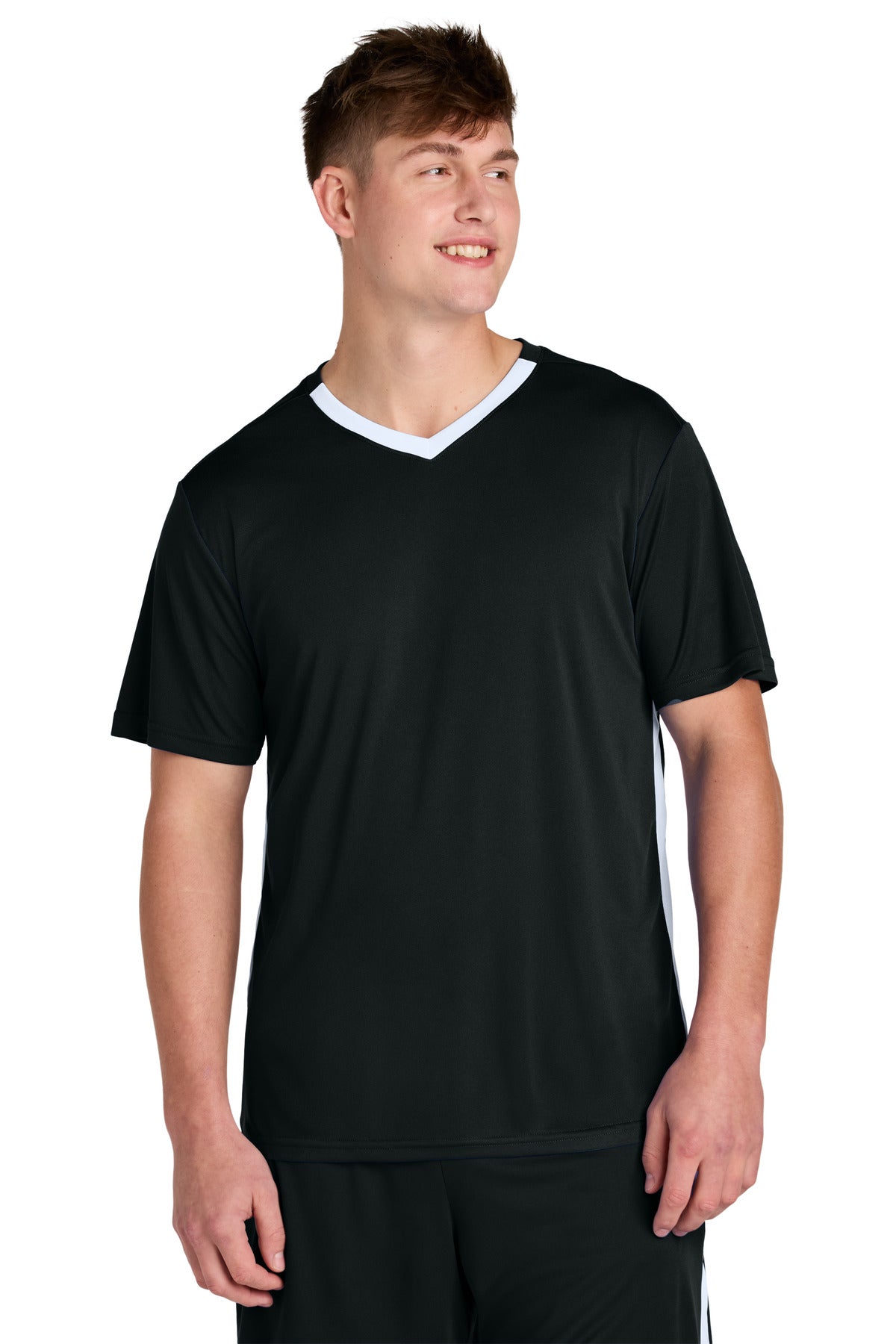 Sport-Tek Competitor United V-Neck ST101 in Black/ White