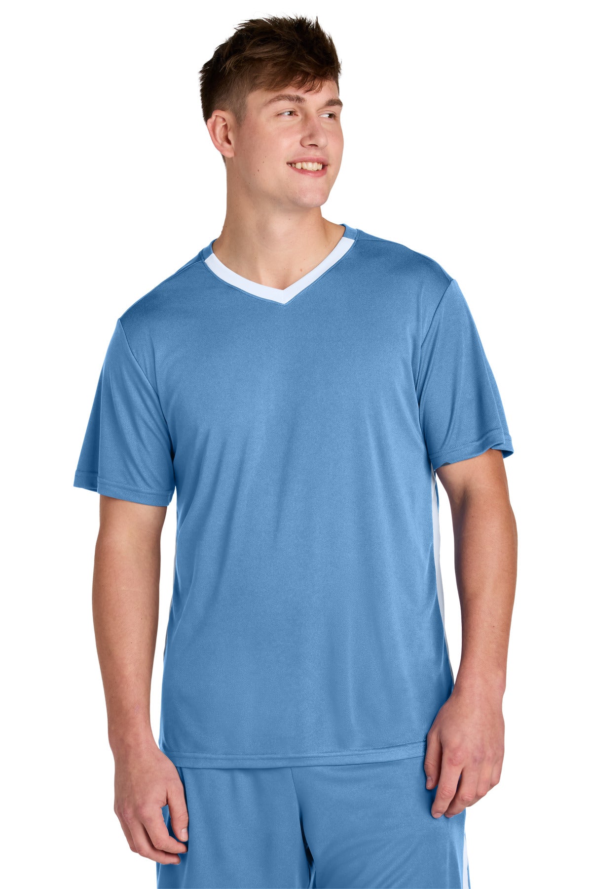 Sport-Tek Competitor United V-Neck ST101 in Carolina Blue/ White