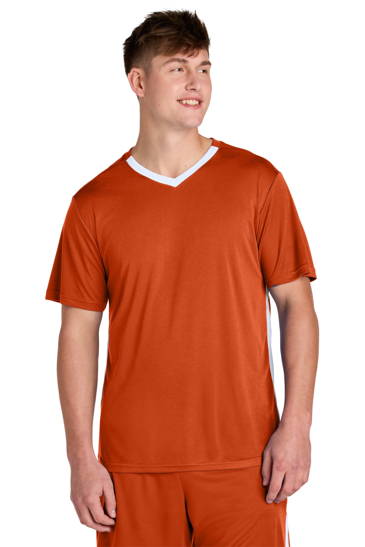 Sport-Tek Competitor United V-Neck ST101 in Deep Orange/ White