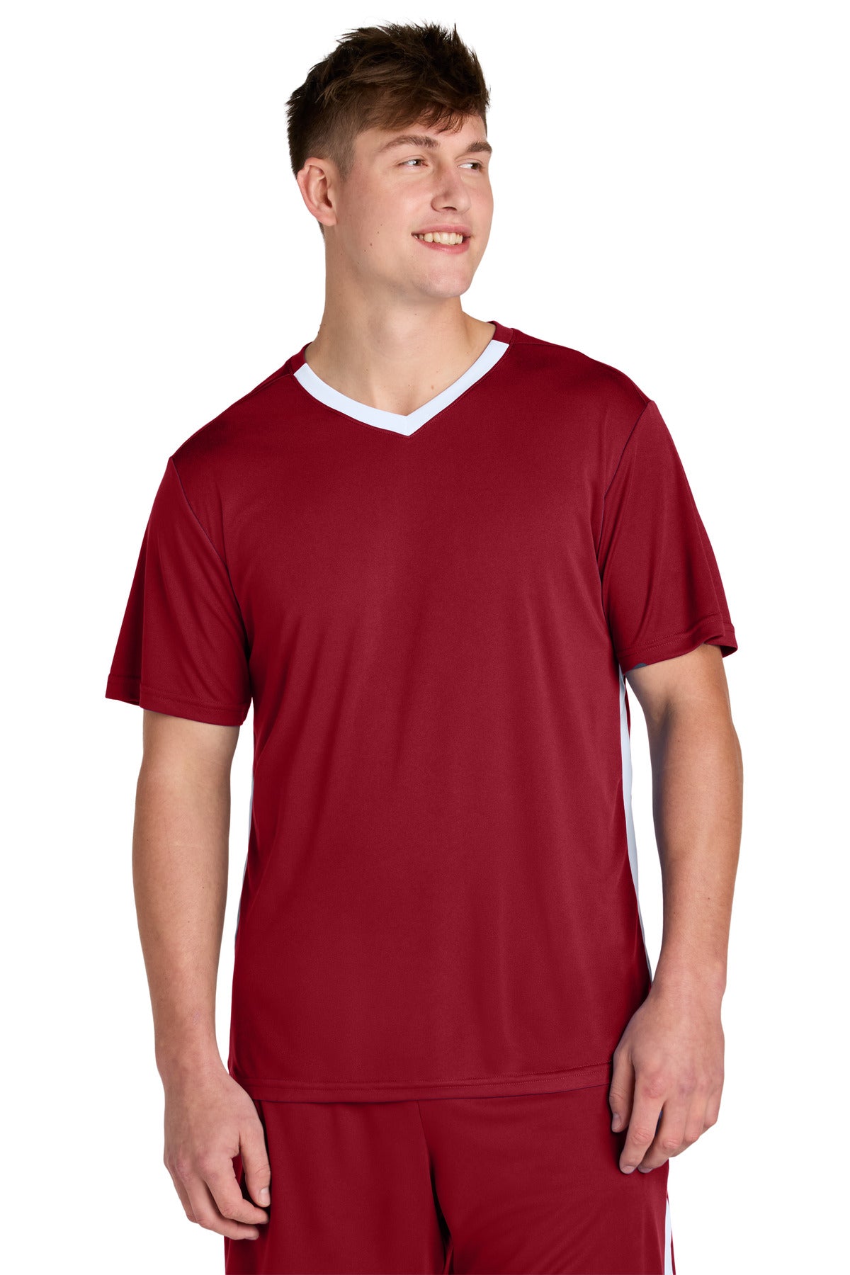 Sport-Tek Competitor United V-Neck ST101 in Deep Red/ White