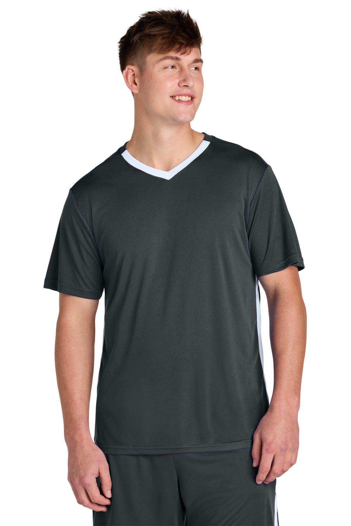 Sport-Tek Competitor United V-Neck ST101 in Iron Grey/ White