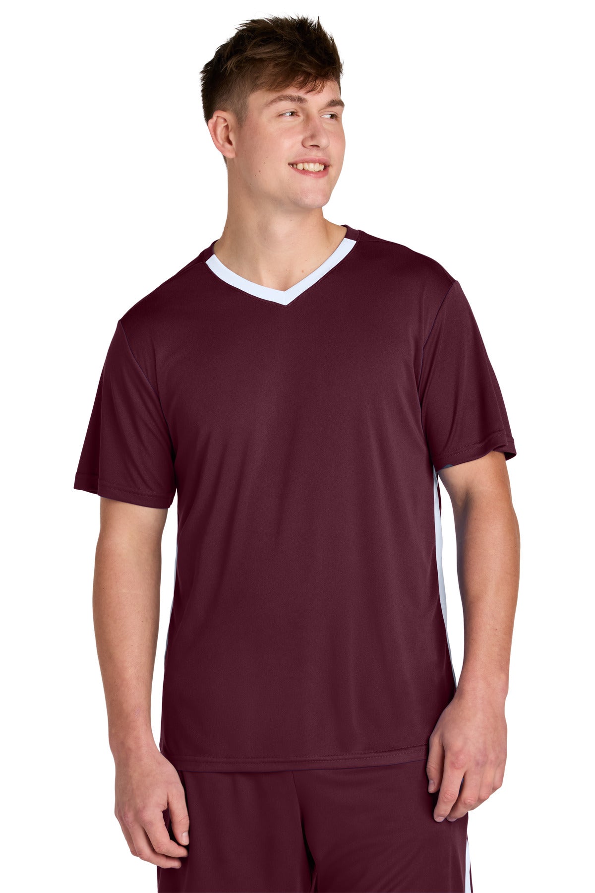 Sport-Tek Competitor United V-Neck ST101 in Maroon/ White