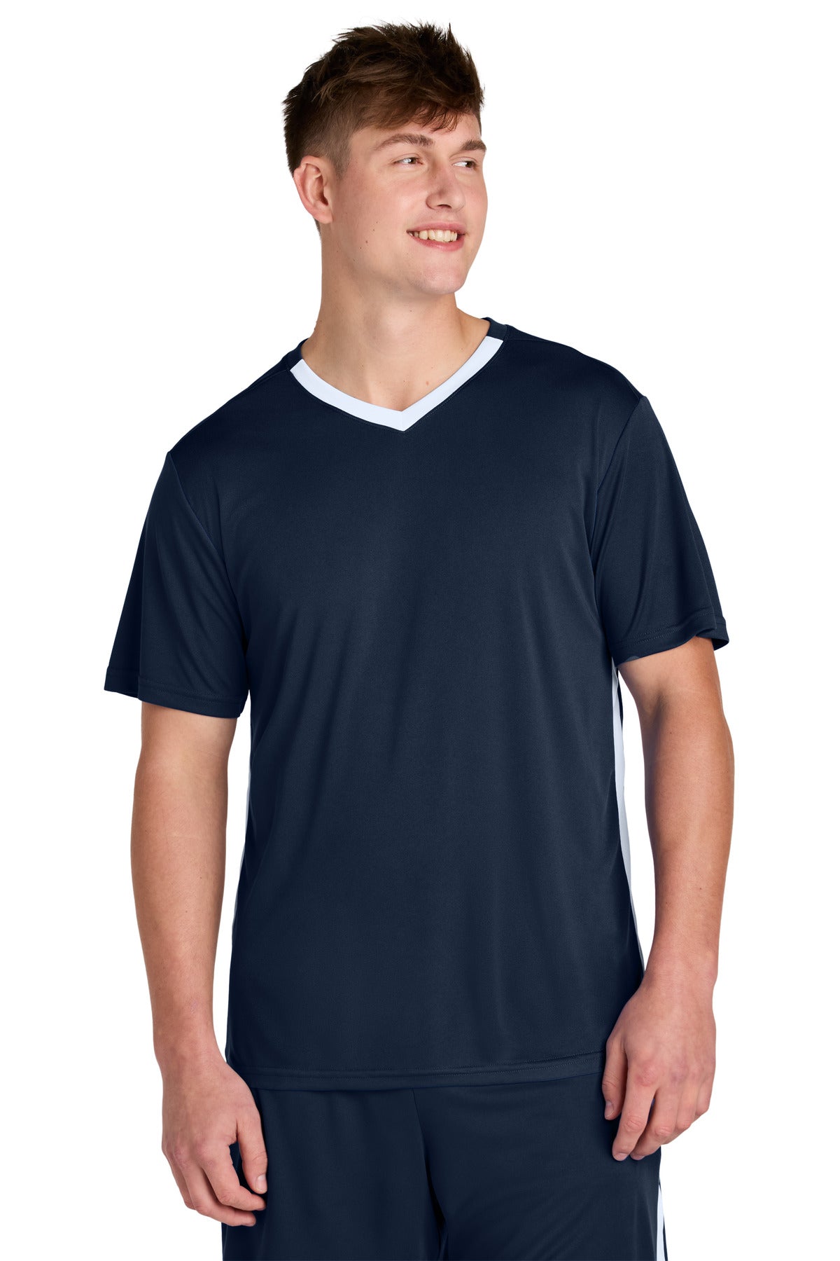 Sport-Tek Competitor United V-Neck ST101 in True Navy/ White