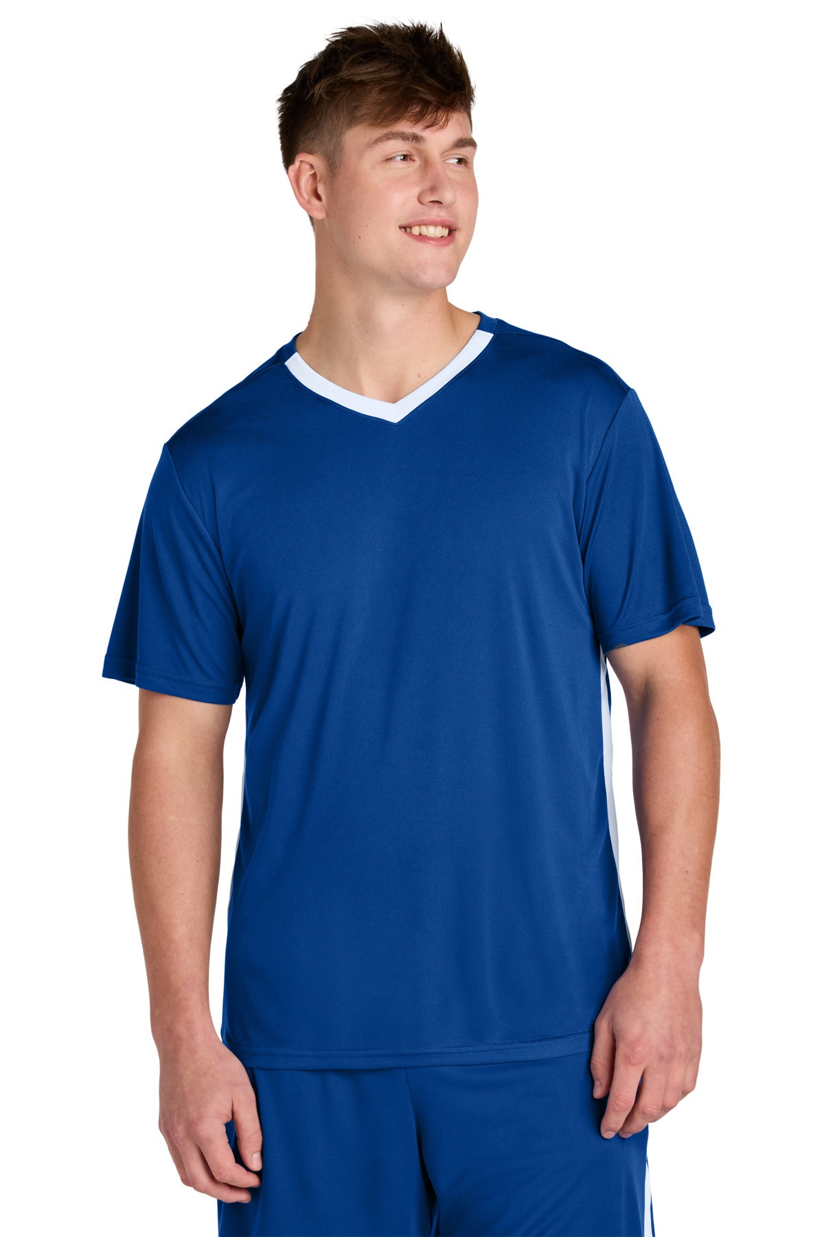 Sport-Tek Competitor United V-Neck ST101 in True Royal/ White