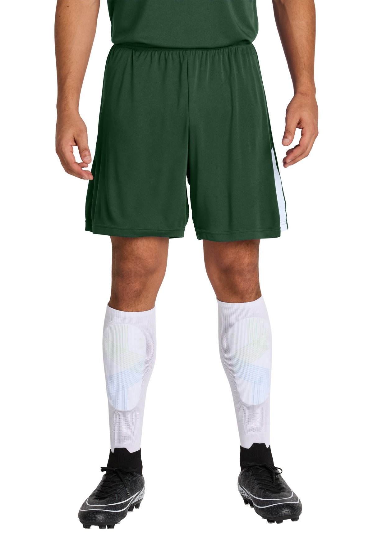 Sport-Tek Competitor United 7  Short ST103 in Forest Green/ White