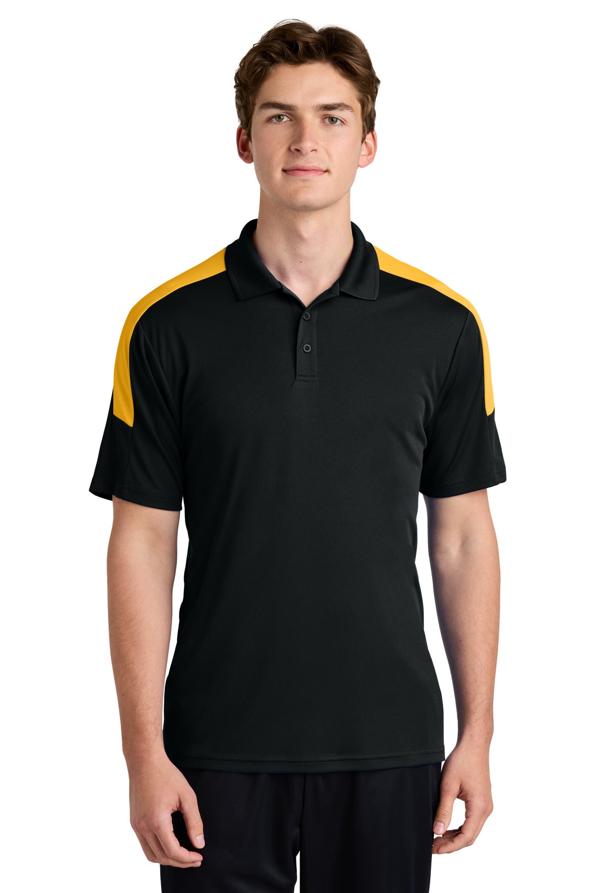 Sport-Tek Competitor United Polo ST104 in Black/ Gold