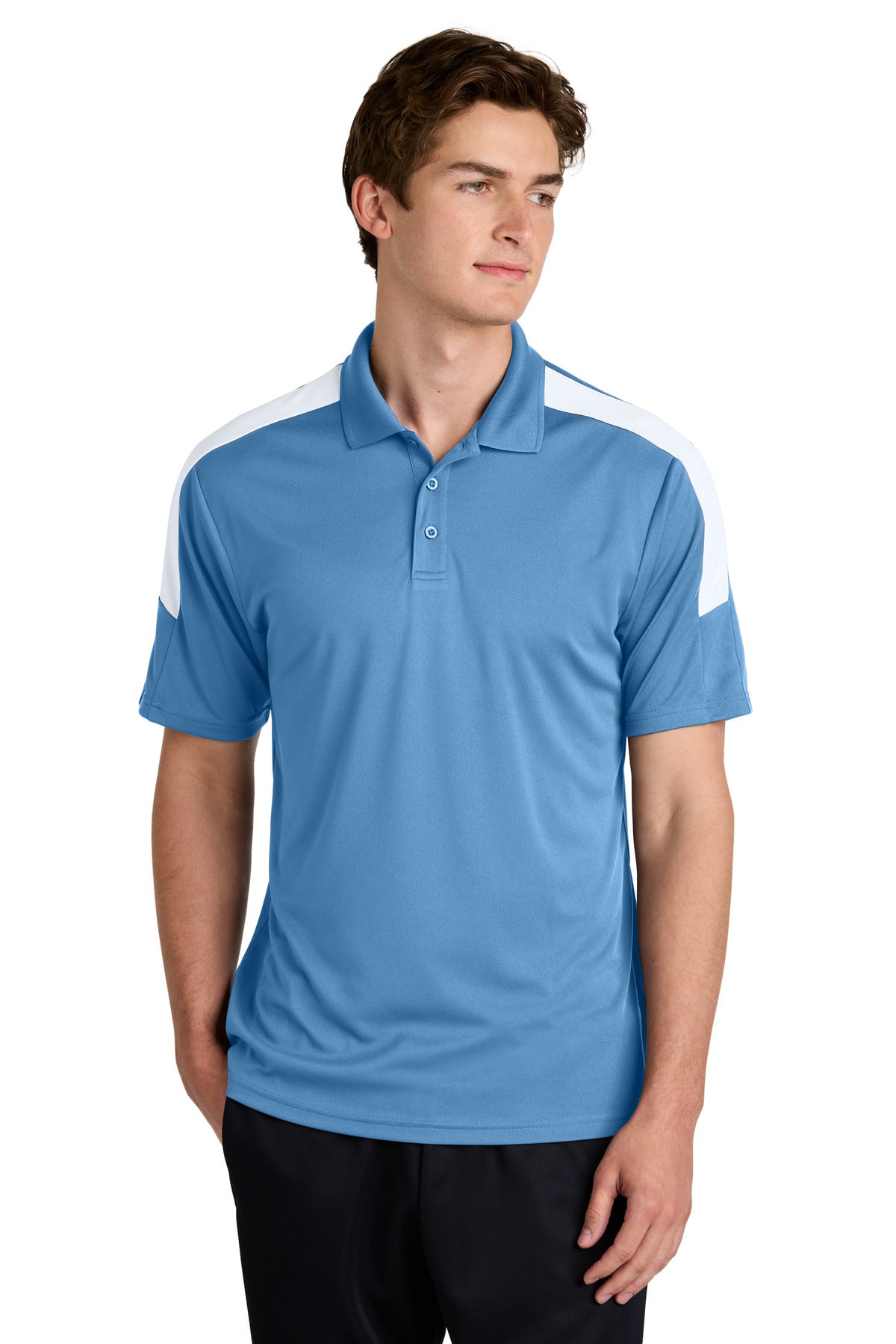 Sport-Tek Competitor United Polo ST104 in Carolina Blue/ White