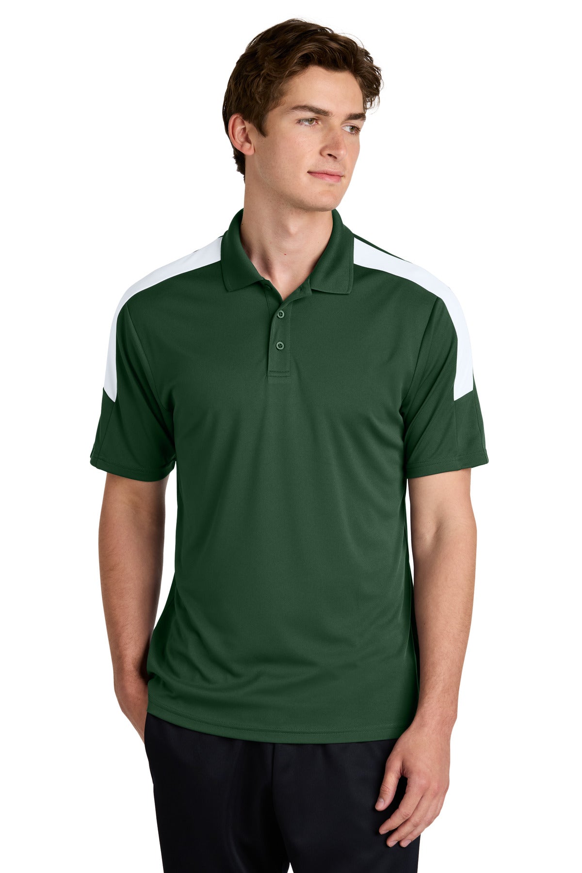 Sport-Tek Competitor United Polo ST104 in Forest Green/ White