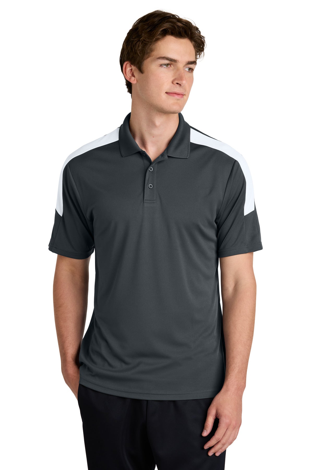Sport-Tek Competitor United Polo ST104 in Iron Grey/ White