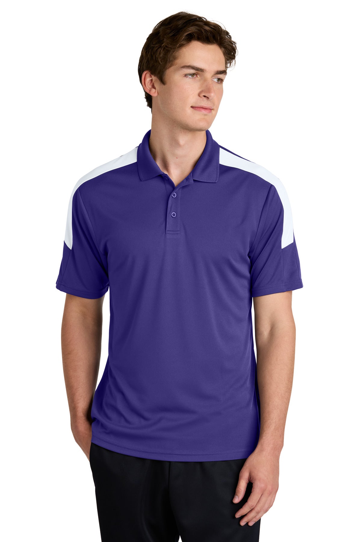 Sport-Tek Competitor United Polo ST104 in Purple/ White