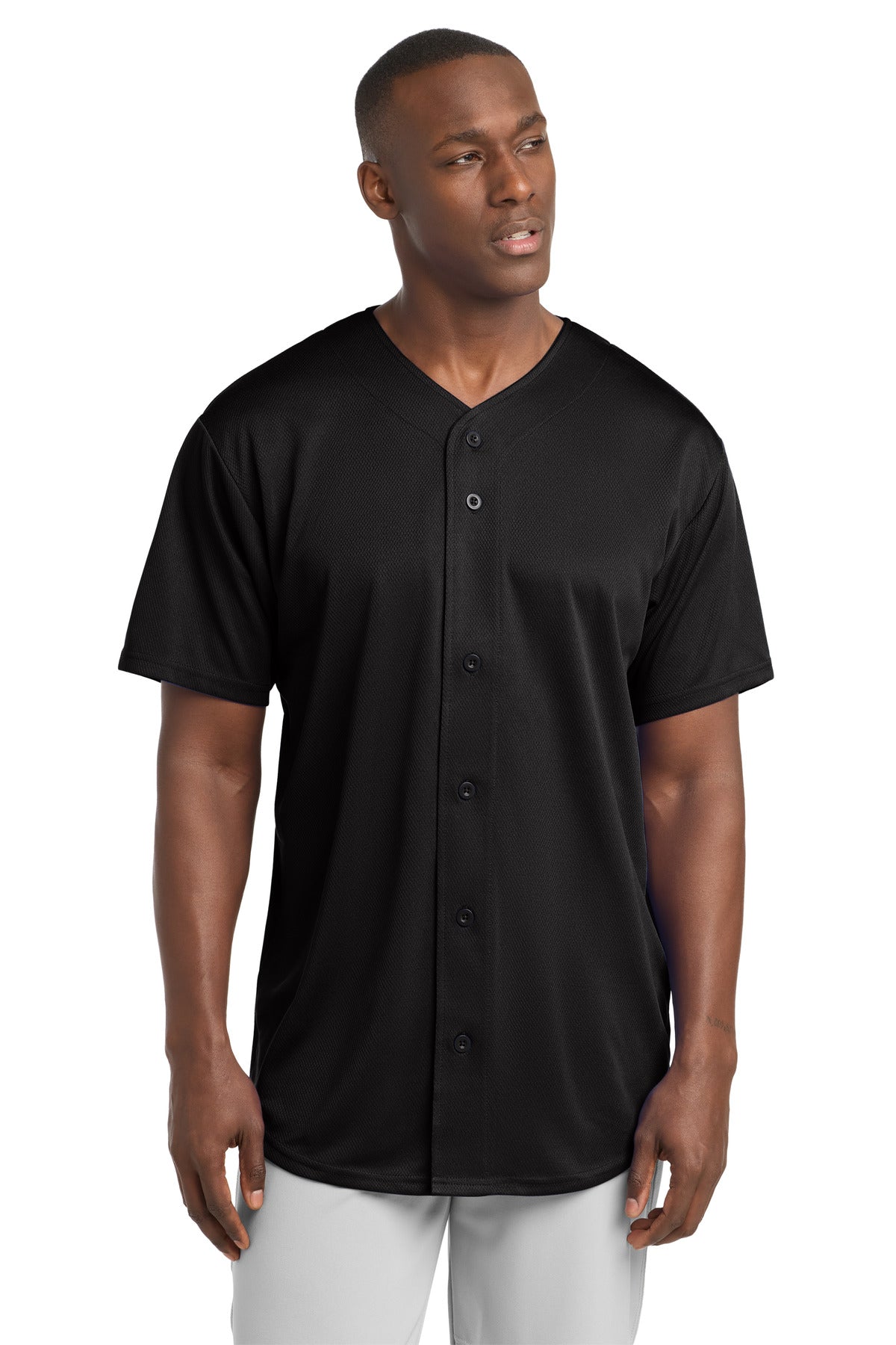 Sport-Tek PosiCharge Tough Mesh Full-Button Jersey. ST220 in Black