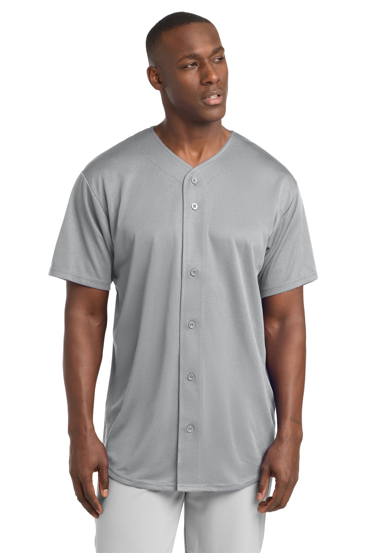 Sport-Tek PosiCharge Tough Mesh Full-Button Jersey. ST220 in Silver