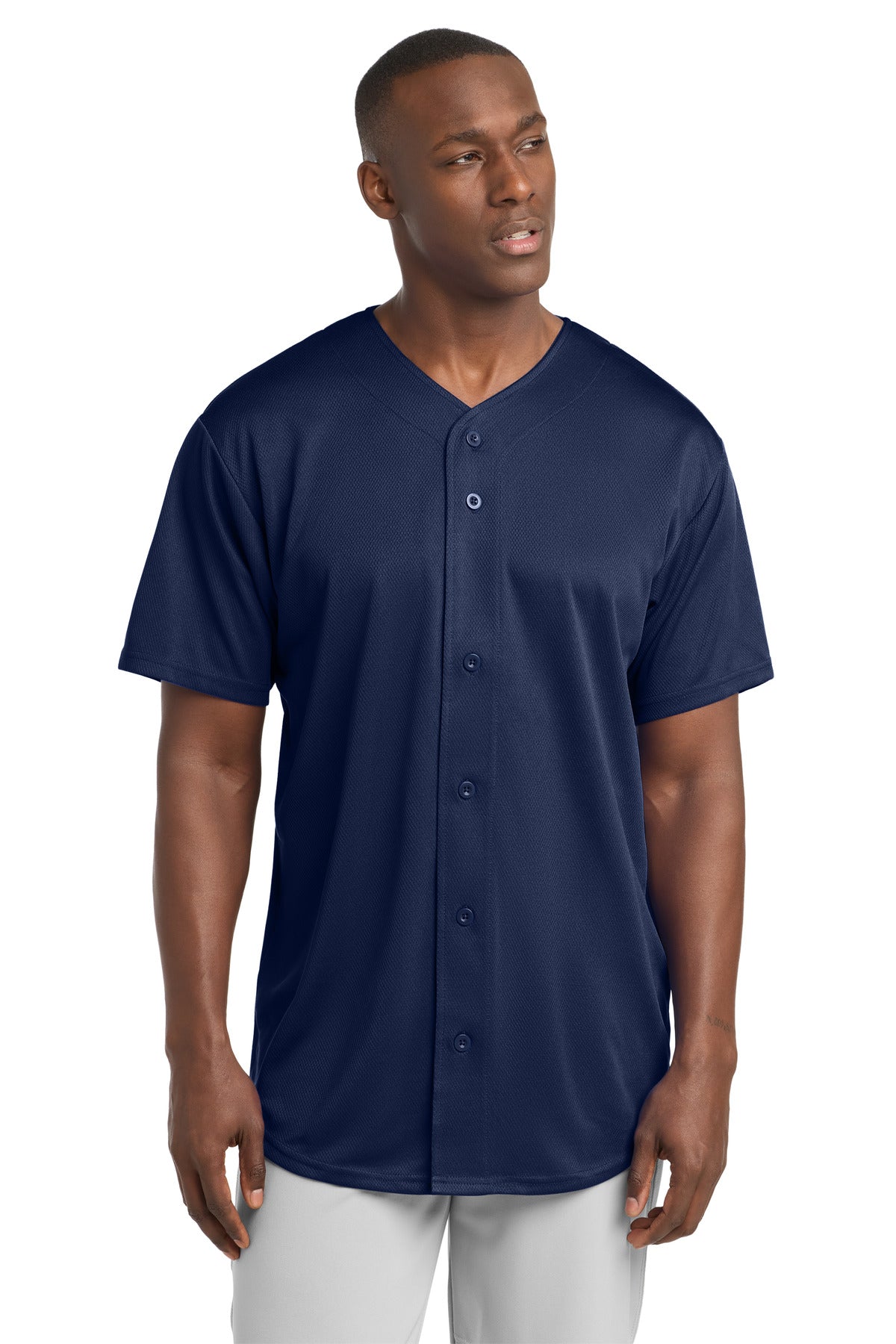 Sport-Tek PosiCharge Tough Mesh Full-Button Jersey. ST220 in True Navy