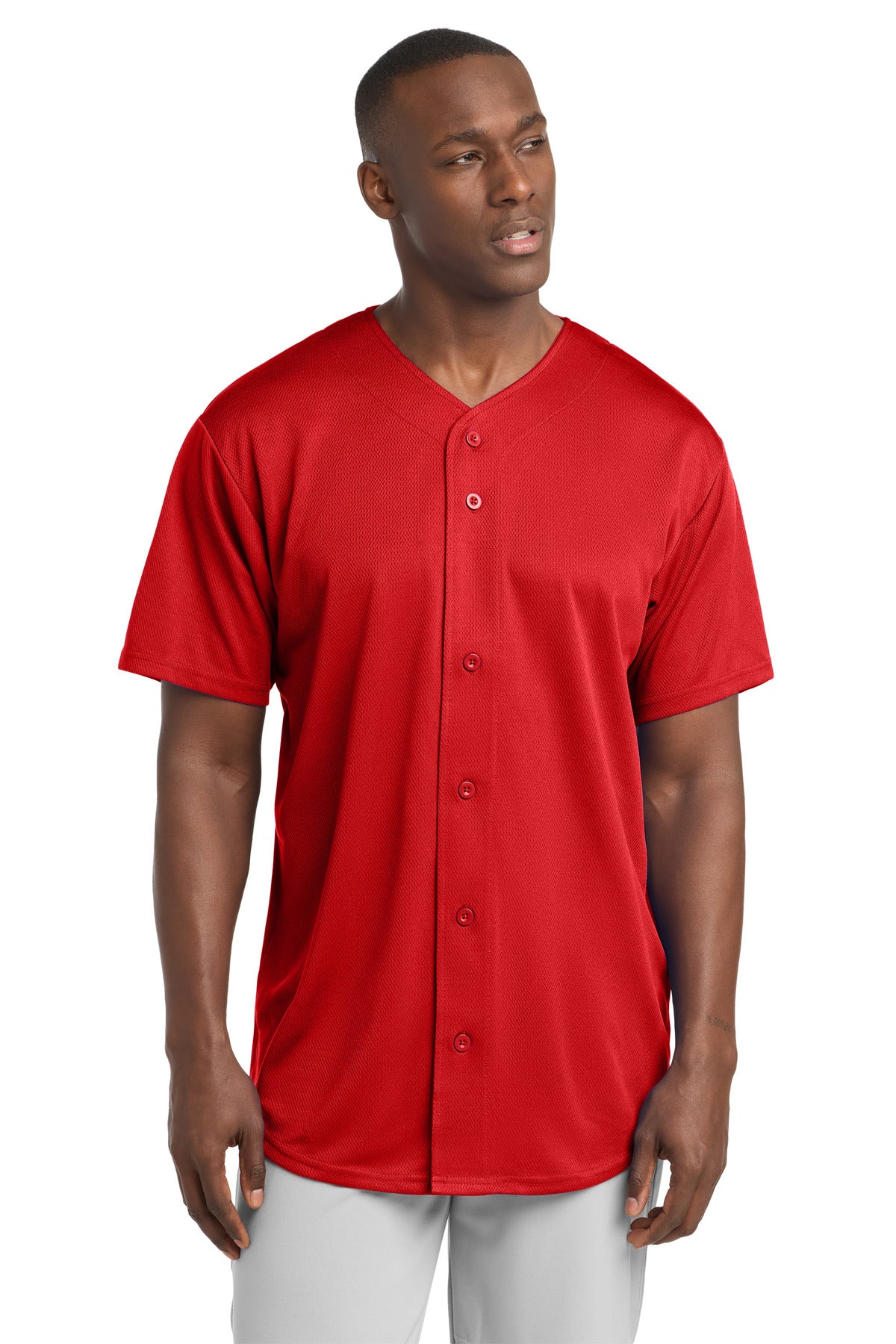 Sport-Tek PosiCharge Tough Mesh Full-Button Jersey. ST220 in True Red