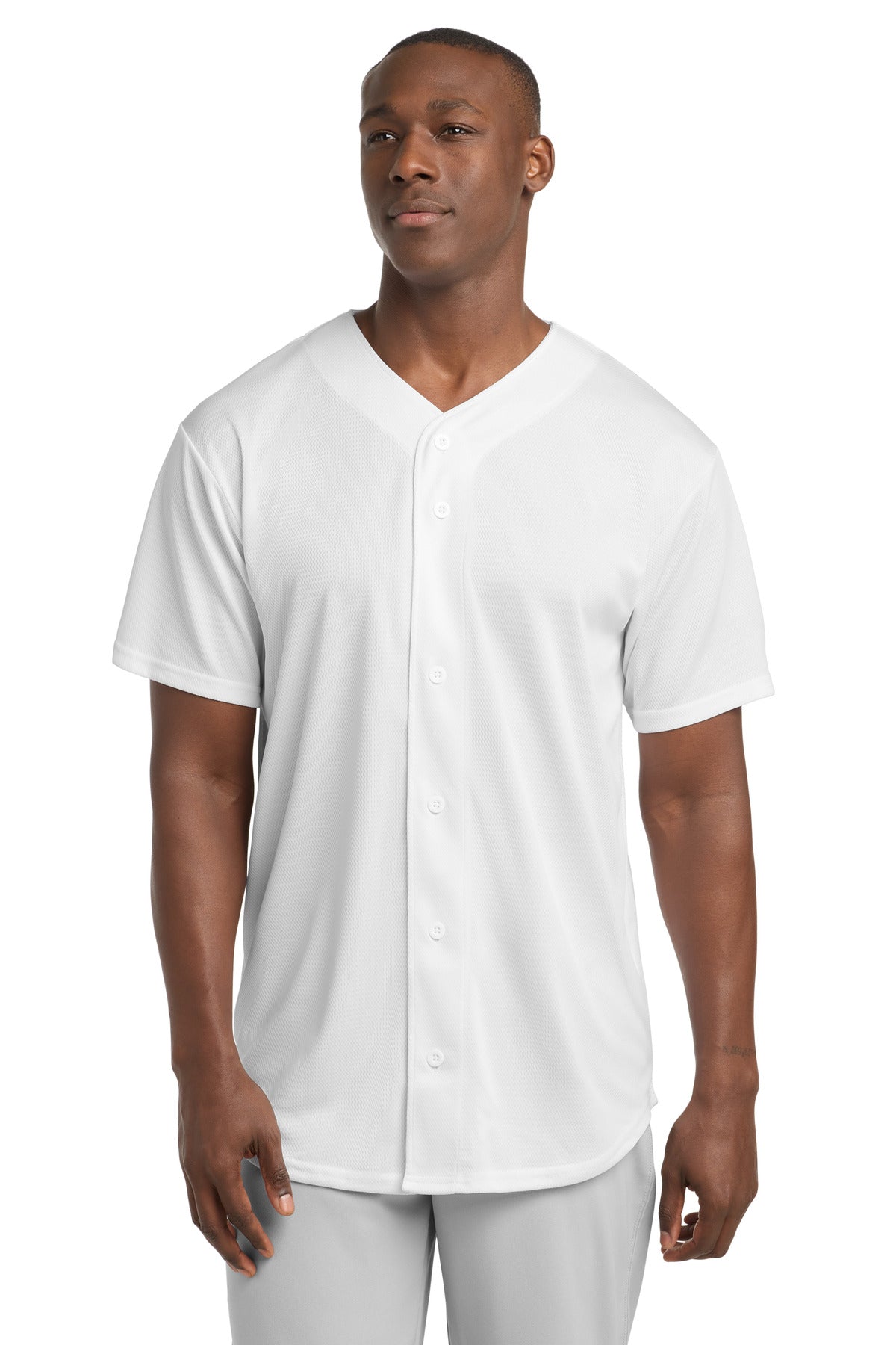 Sport-Tek PosiCharge Tough Mesh Full-Button Jersey. ST220 in White