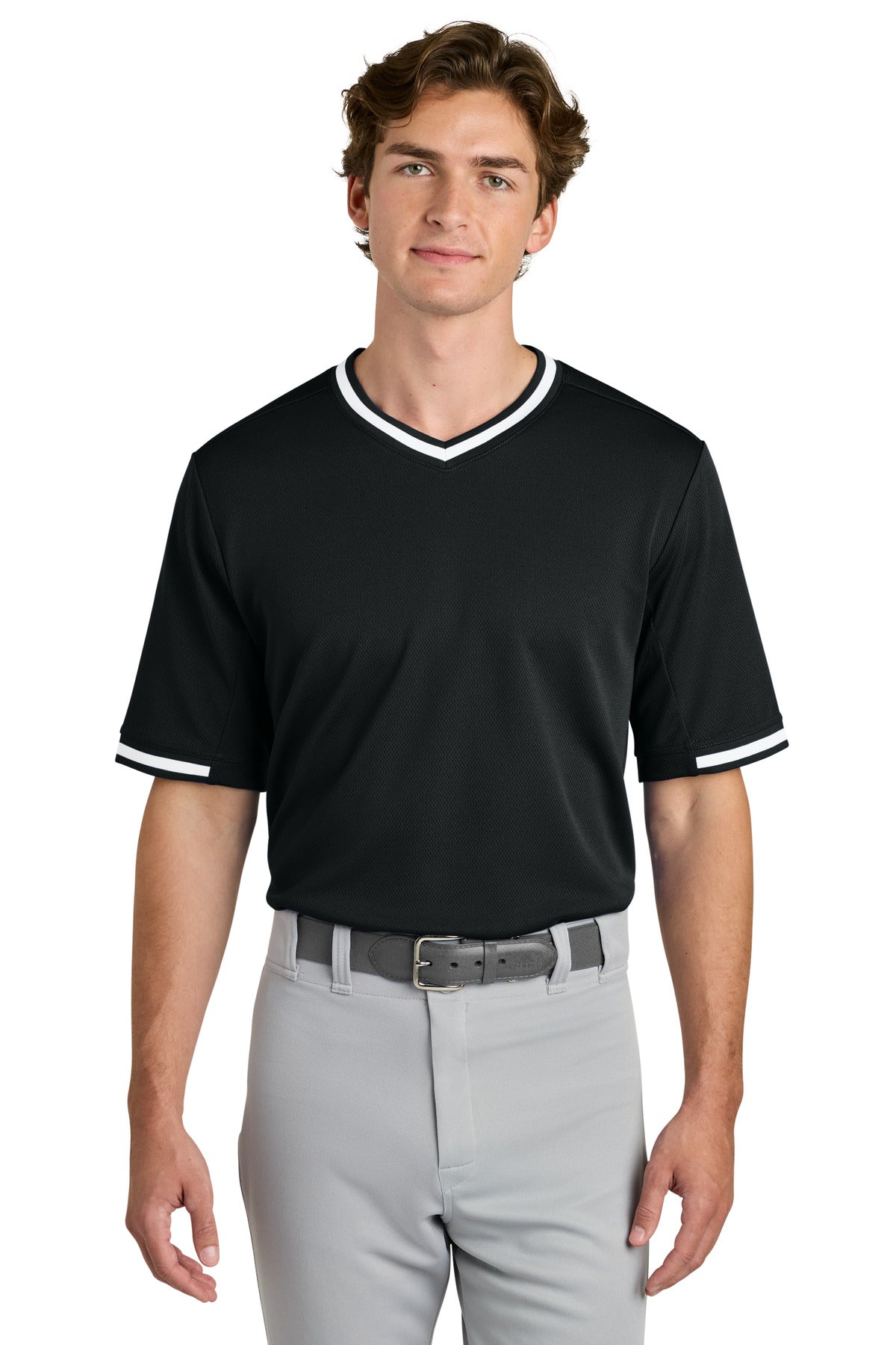 Sport-Tek Tough Mesh V-Neck Baseball Jersey ST221 in Black