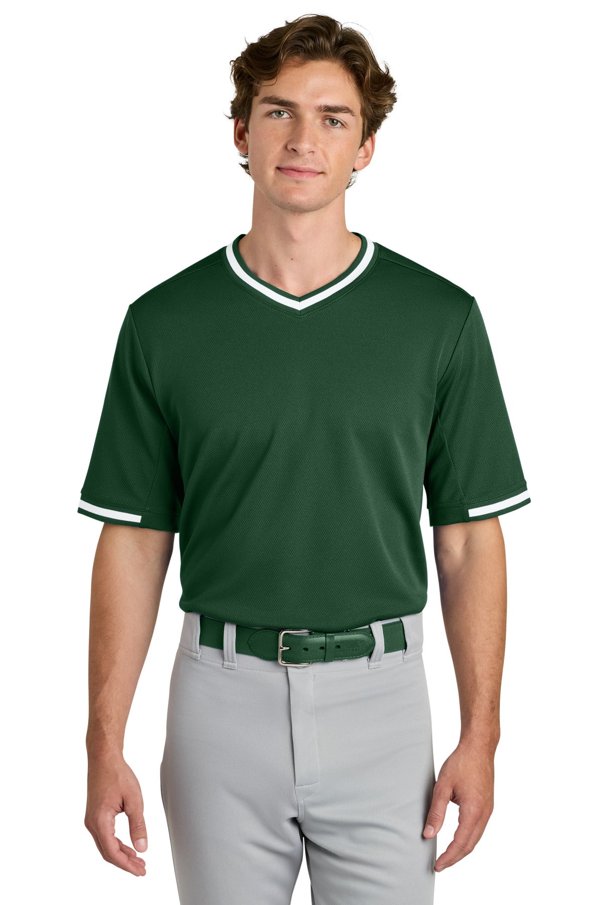 Sport-Tek Tough Mesh V-Neck Baseball Jersey ST221 in Forest Green