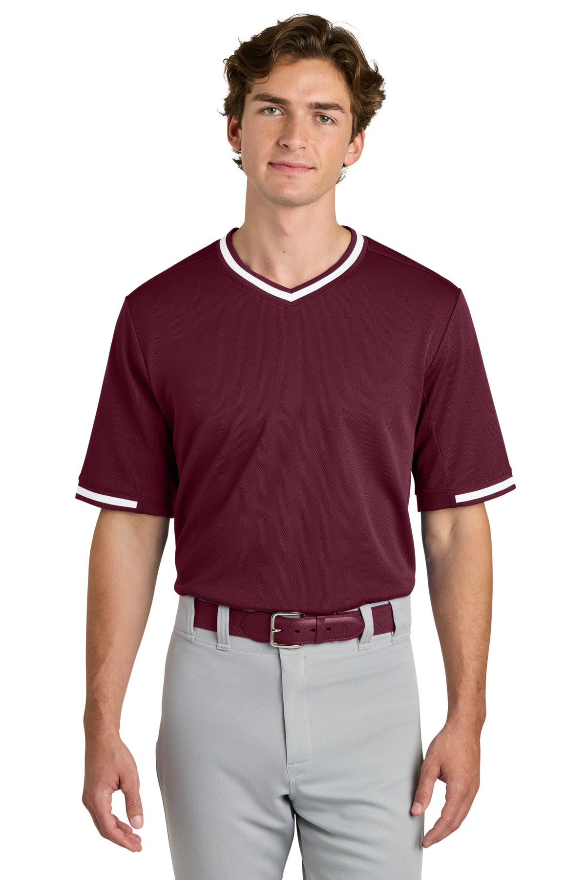Sport-Tek Tough Mesh V-Neck Baseball Jersey ST221 in Maroon