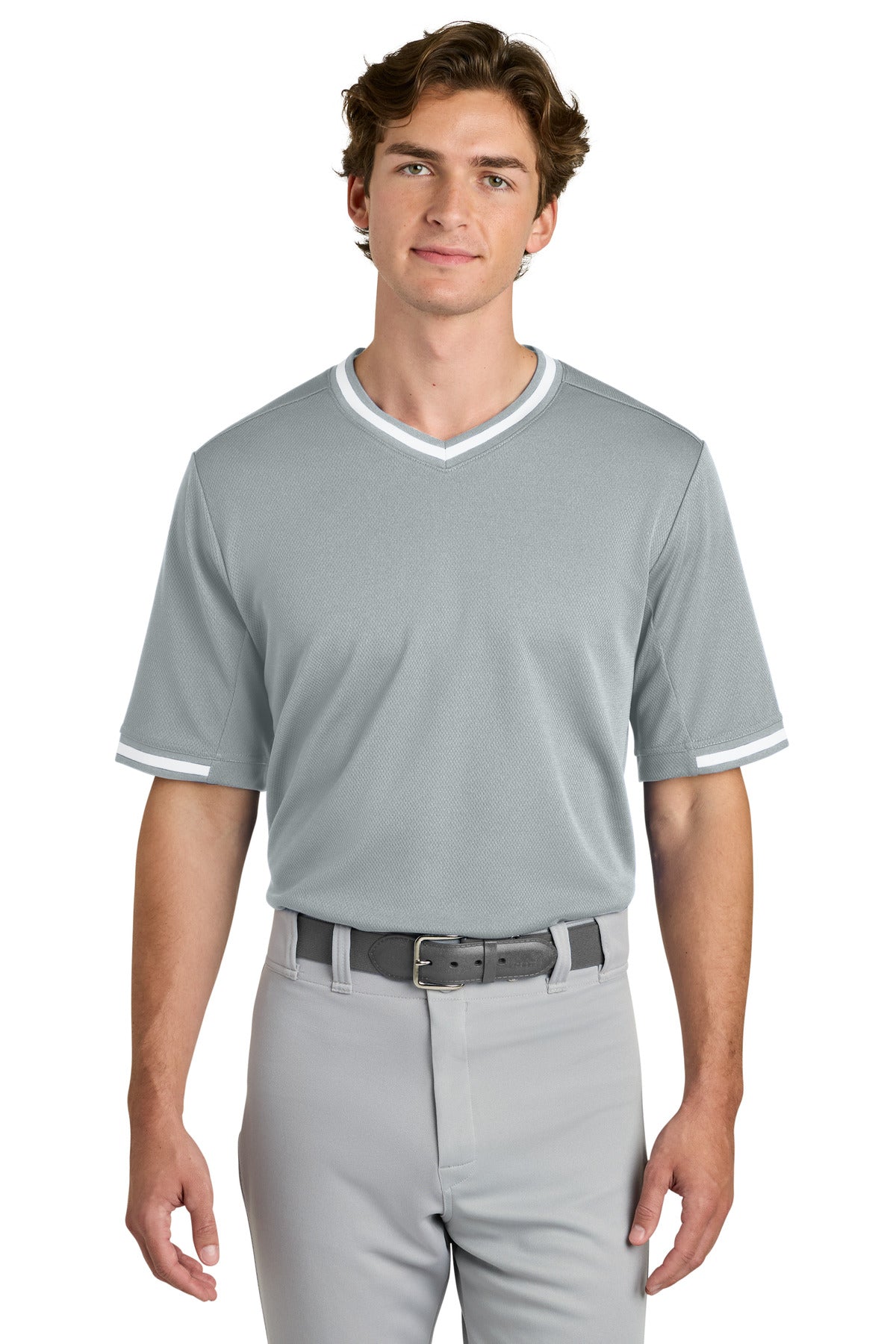 Sport-Tek Tough Mesh V-Neck Baseball Jersey ST221 in Silver