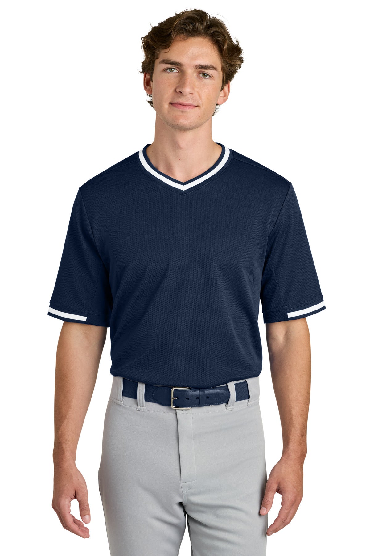 Sport-Tek Tough Mesh V-Neck Baseball Jersey ST221 in True Navy