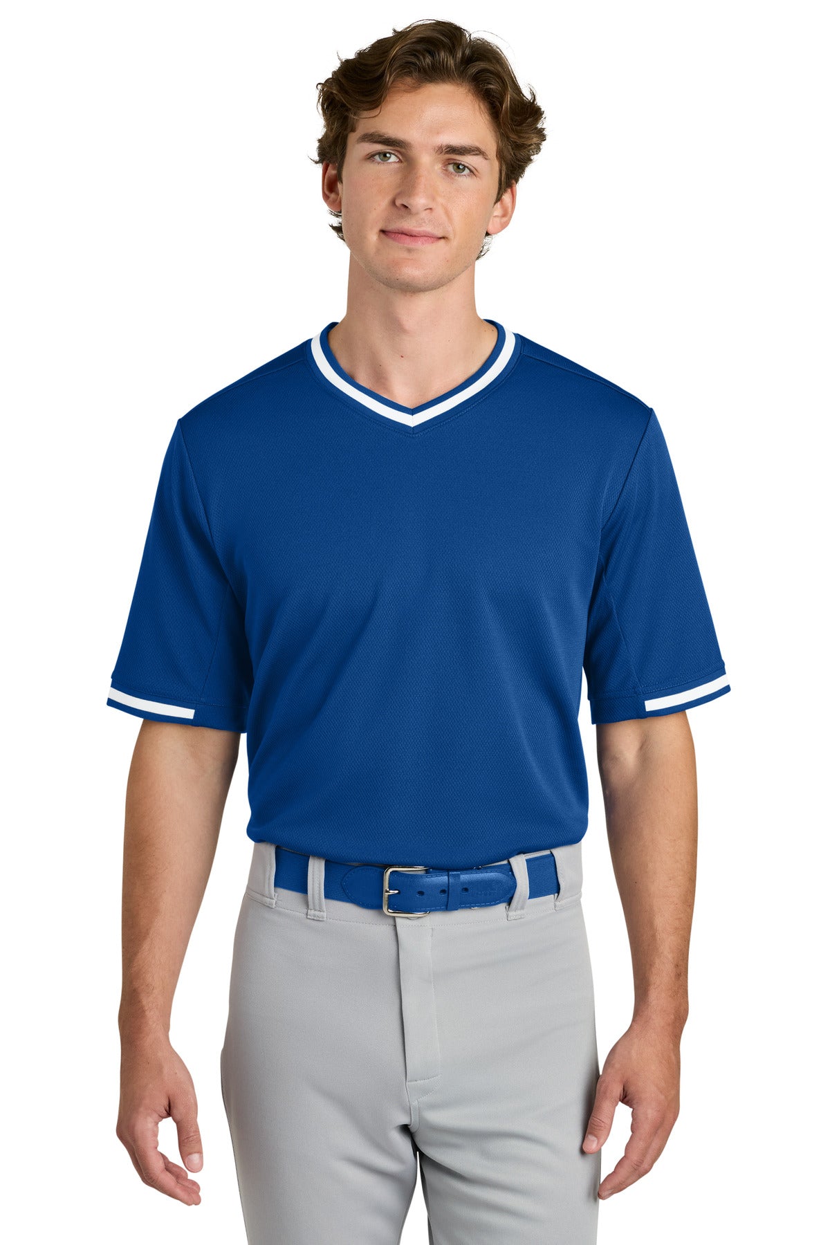 Sport-Tek Tough Mesh V-Neck Baseball Jersey ST221 in True Royal