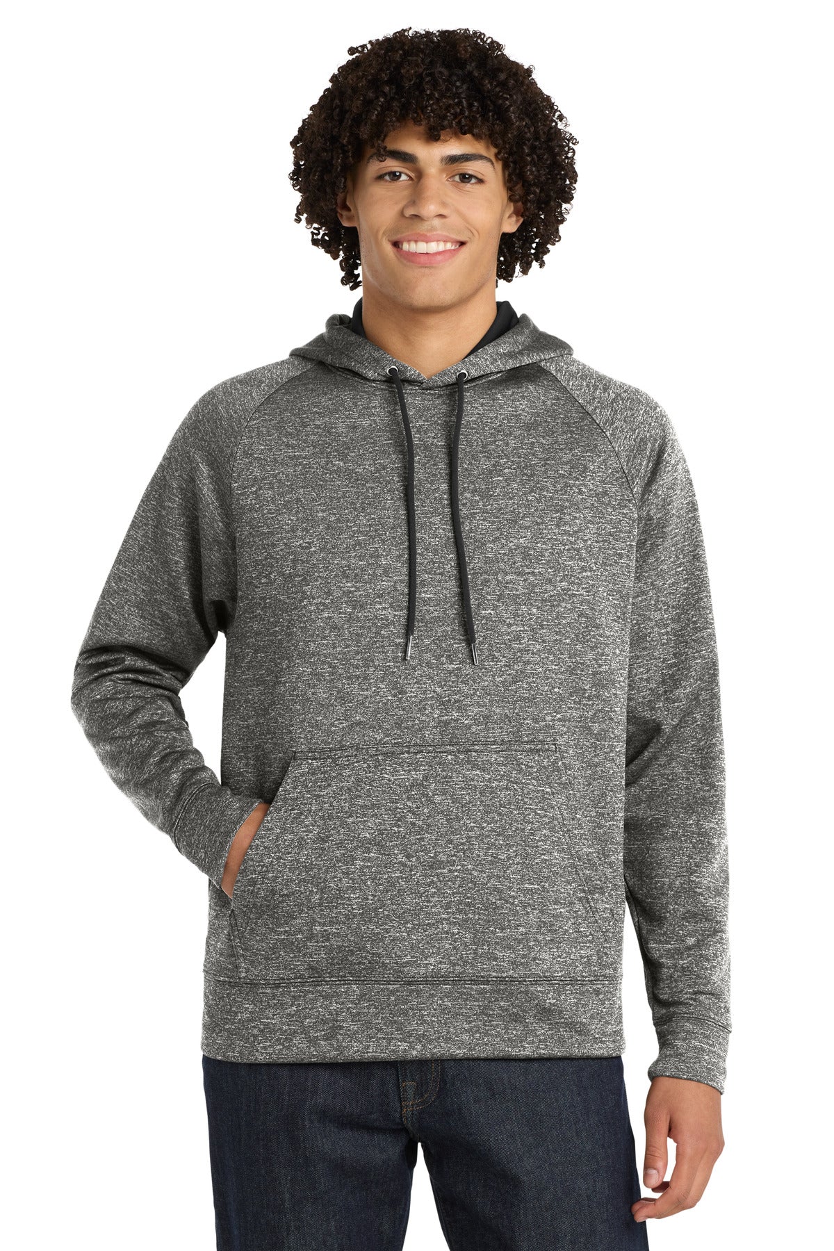 Sport-Tek PosiCharge Electric Heather Fleece Hooded Pullover. ST225 in Black Electric