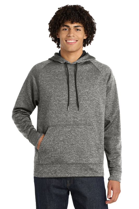 Sport-Tek PosiCharge Electric Heather Fleece Hooded Pullover. ST225 in Black Electric