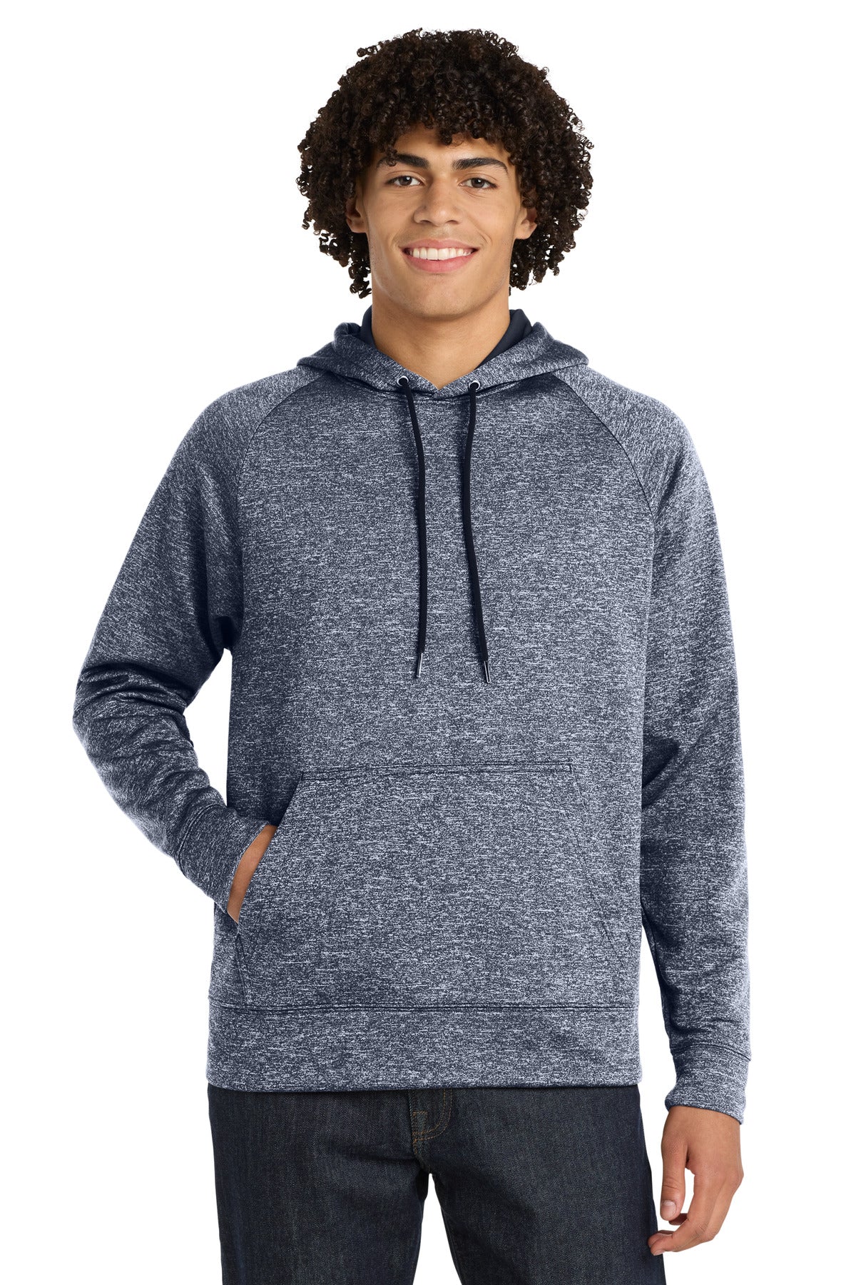 Sport-Tek PosiCharge Electric Heather Fleece Hooded Pullover. ST225 in True Navy Electric