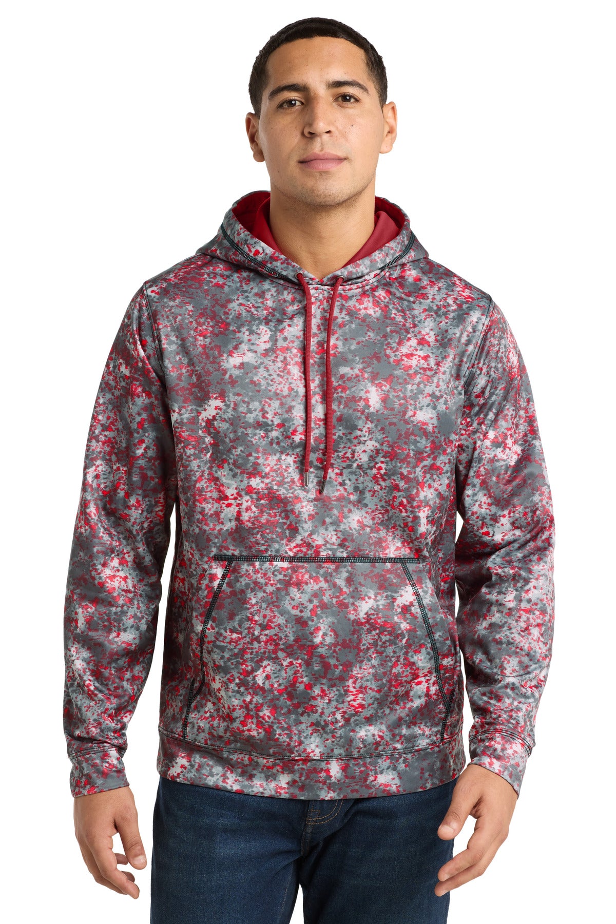 Sport-Tek Sport-Wick Mineral Freeze Fleece Hooded Pullover. ST230 in Deep Red