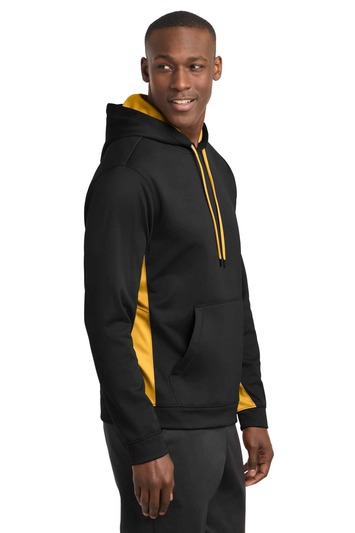 Sport-Tek Sport-Wick Fleece Colorblock Hooded Pullover. ST235 in Black/ Gold