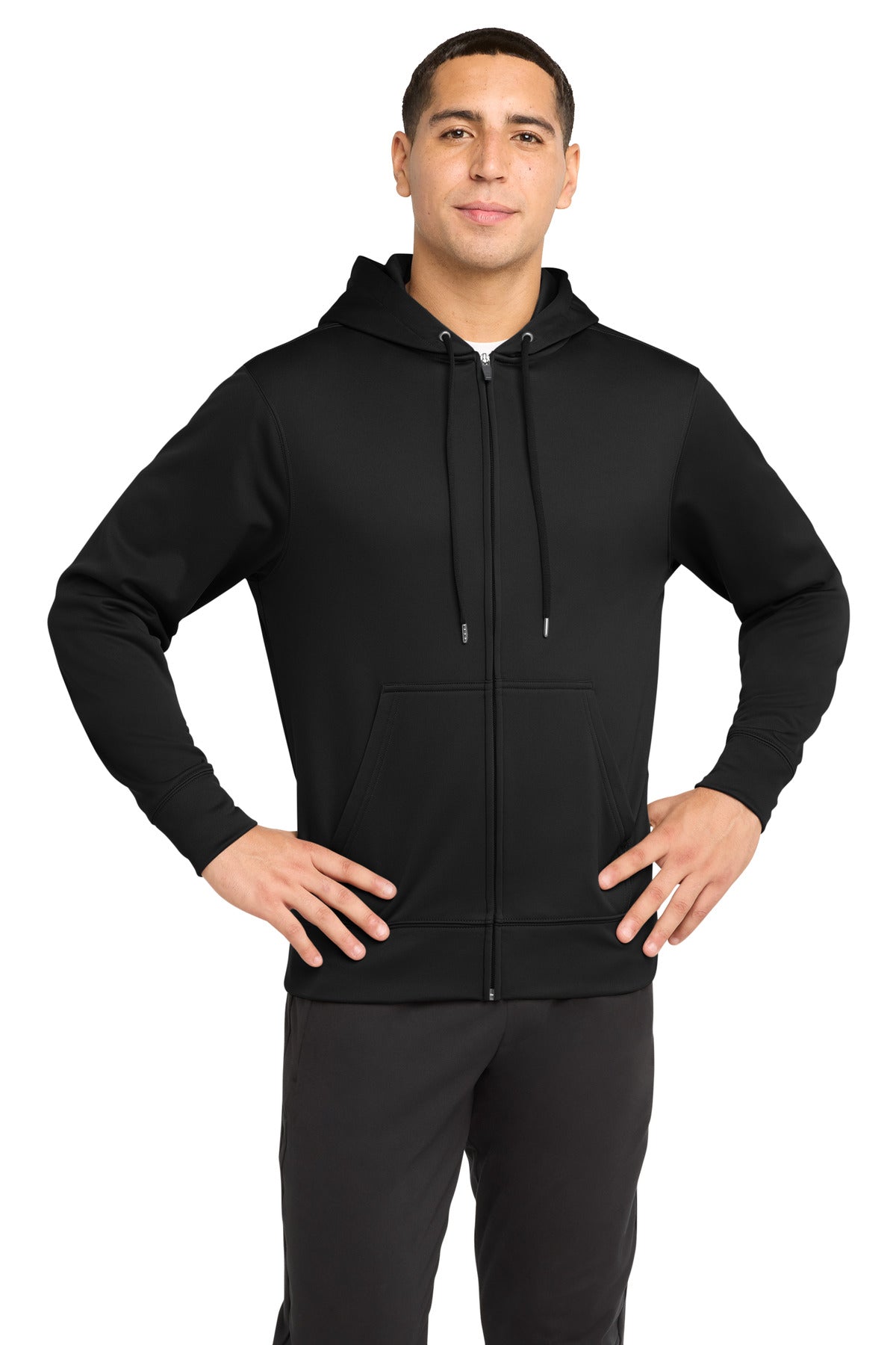Sport-Tek Sport-Wick Fleece Full-Zip Hooded Jacket.  ST238 in Black