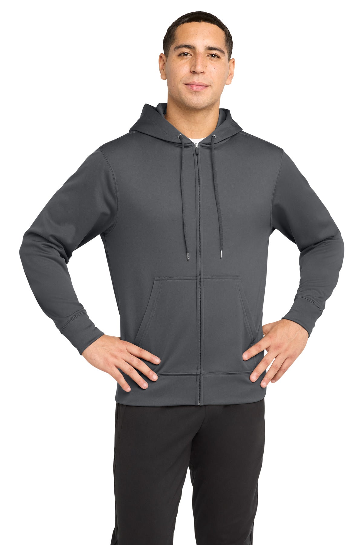 Sport-Tek Sport-Wick Fleece Full-Zip Hooded Jacket.  ST238 in Dark Smoke Grey