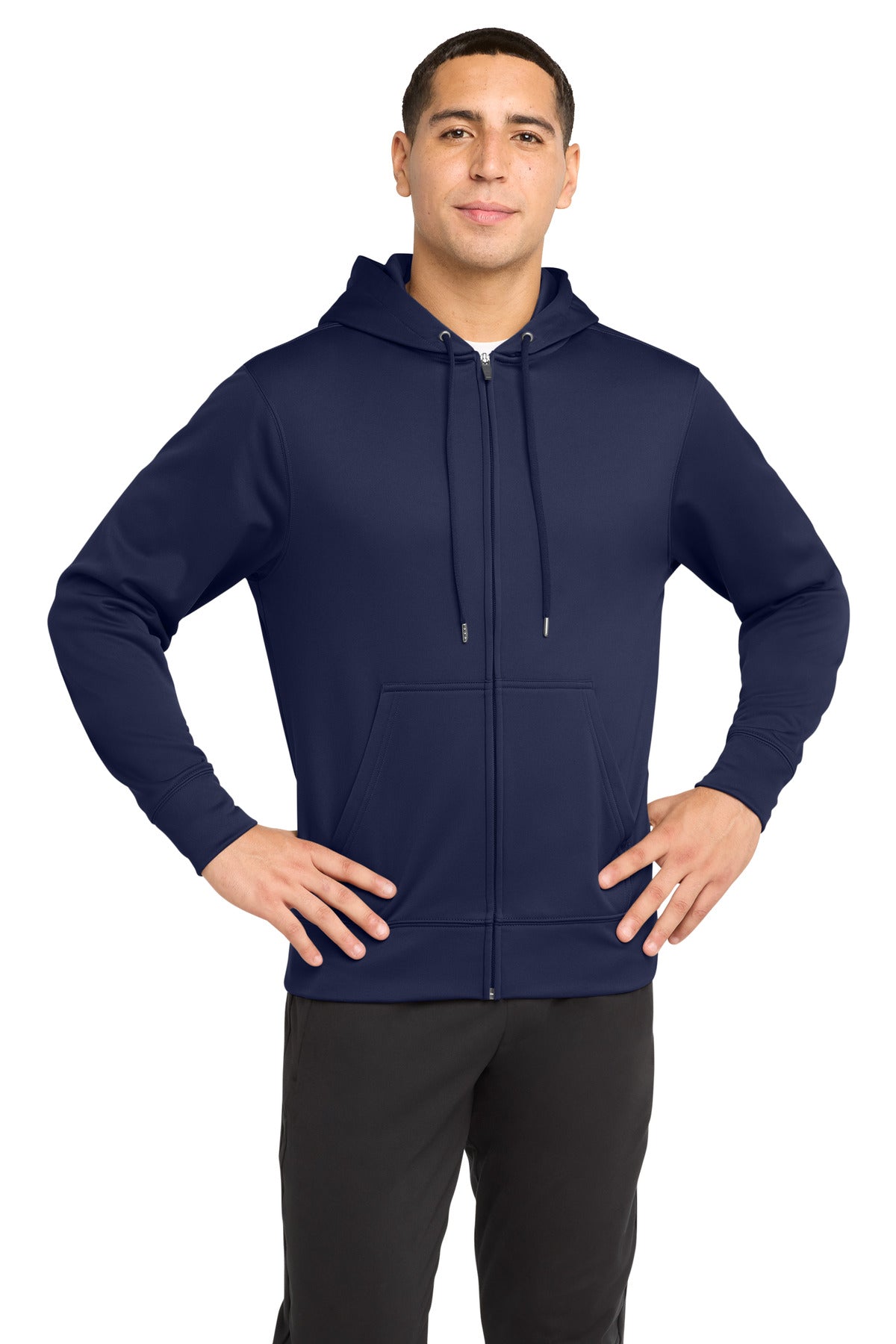 Sport-Tek Sport-Wick Fleece Full-Zip Hooded Jacket.  ST238 in Navy