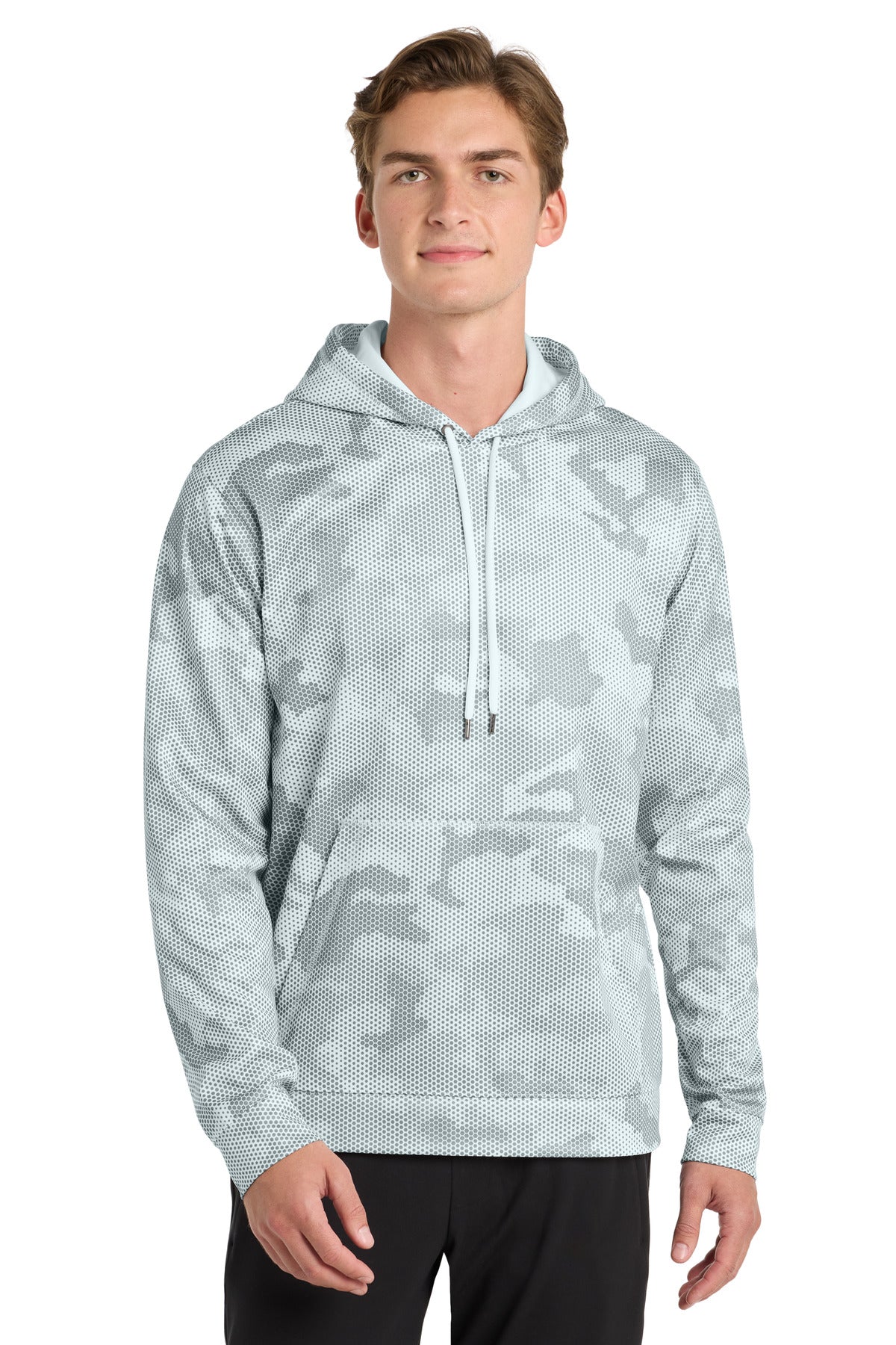 Sport-Tek Sport-Wick CamoHex Fleece Hooded Pullover. ST240 in White