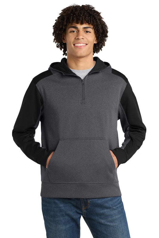 Sport-Tek  Tech Fleece Colorblock 1/4-Zip Hooded Sweatshirt. ST249 in Graphite Heather/ Black