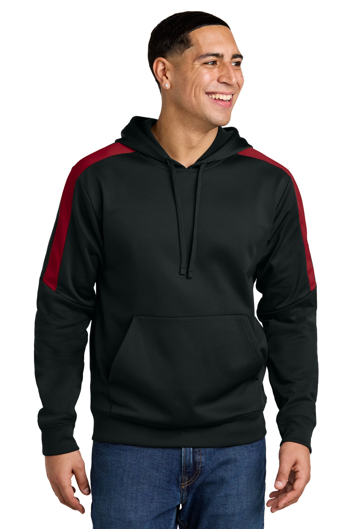 Sport-Tek Sport-Wick Fleece United Pullover Hoodie ST255 in Black/ Deep Red