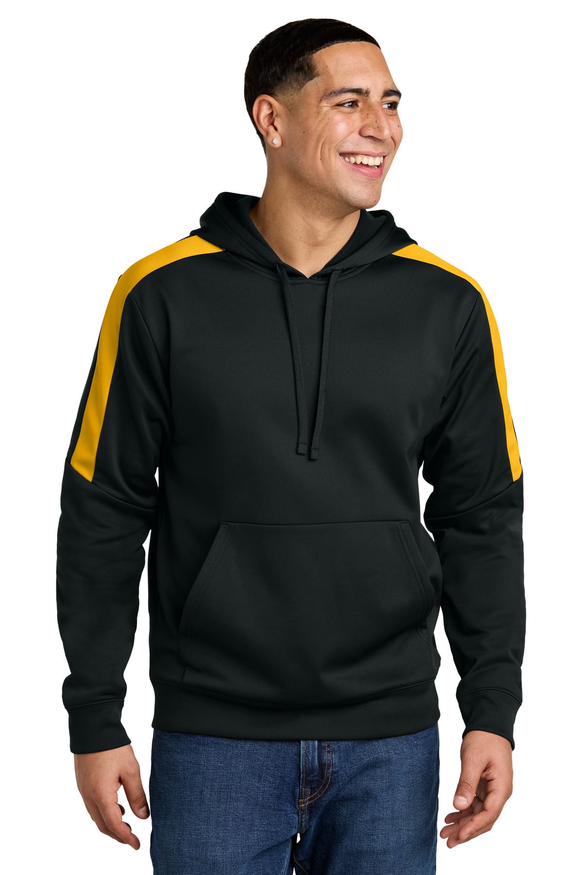 Sport-Tek Sport-Wick Fleece United Pullover Hoodie ST255 in Black/ Gold