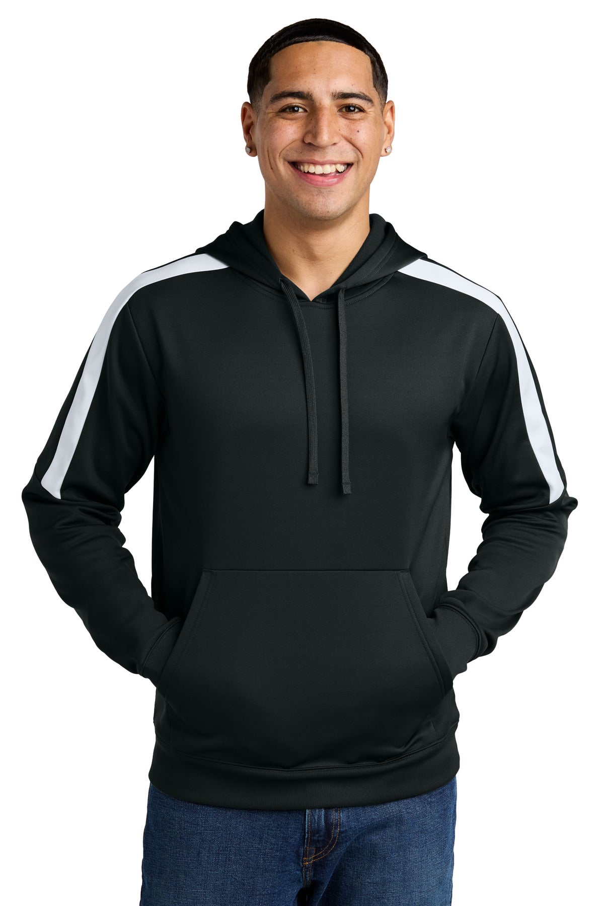 Sport-Tek Sport-Wick Fleece United Pullover Hoodie ST255 in Black/ White