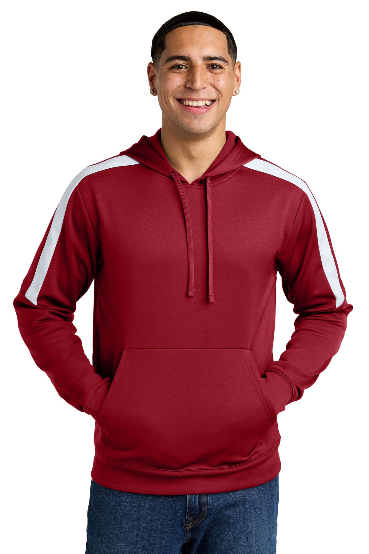 Sport-Tek Sport-Wick Fleece United Pullover Hoodie ST255 in Deep Red/ White