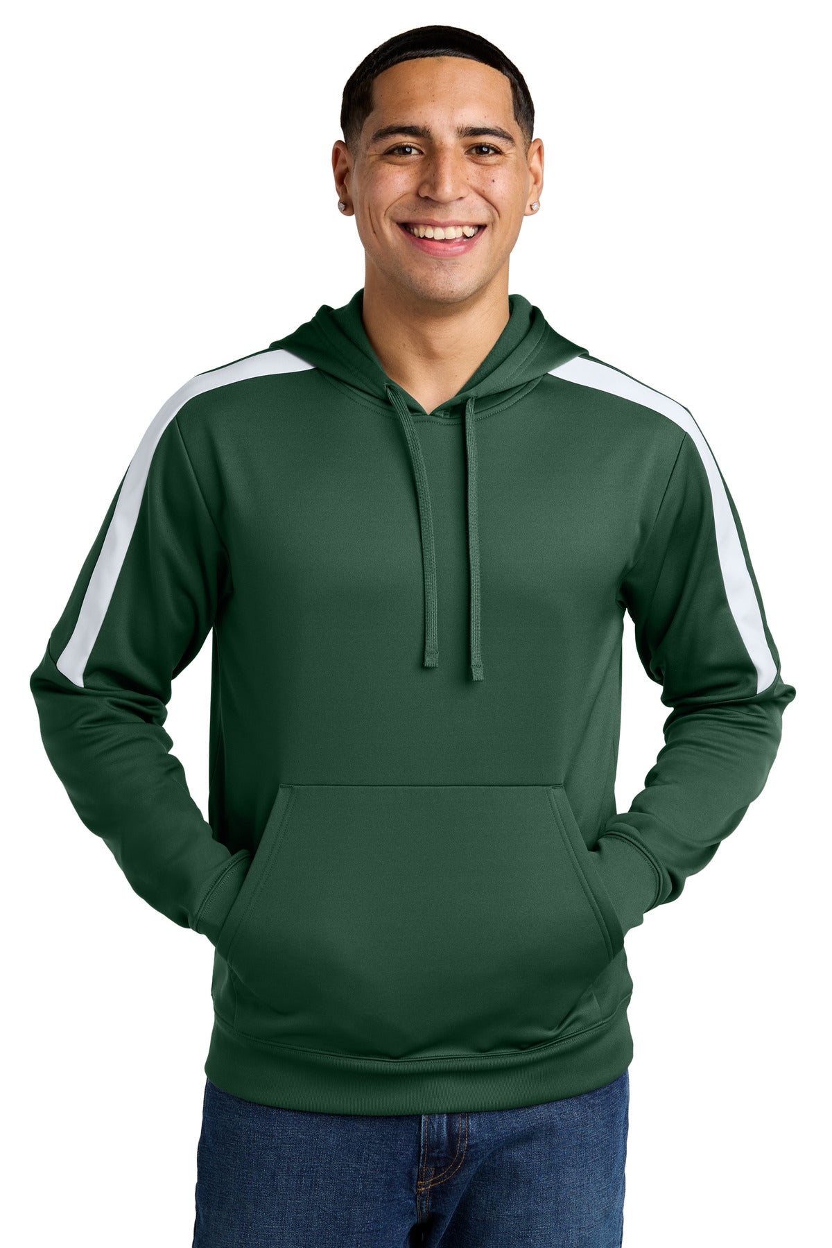 Sport-Tek Sport-Wick Fleece United Pullover Hoodie ST255 in Forest Green/ White