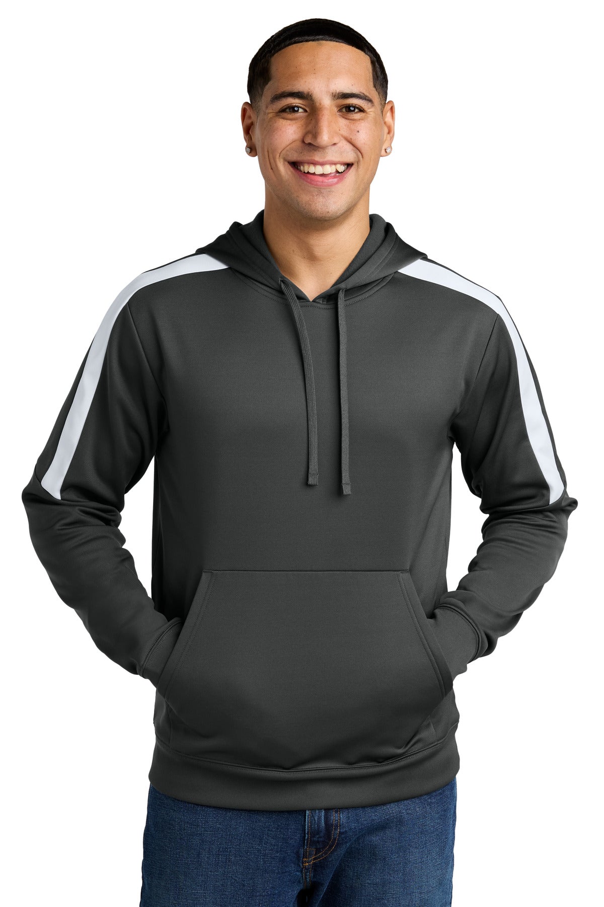 Sport-Tek Sport-Wick Fleece United Pullover Hoodie ST255 in Iron Grey/ White