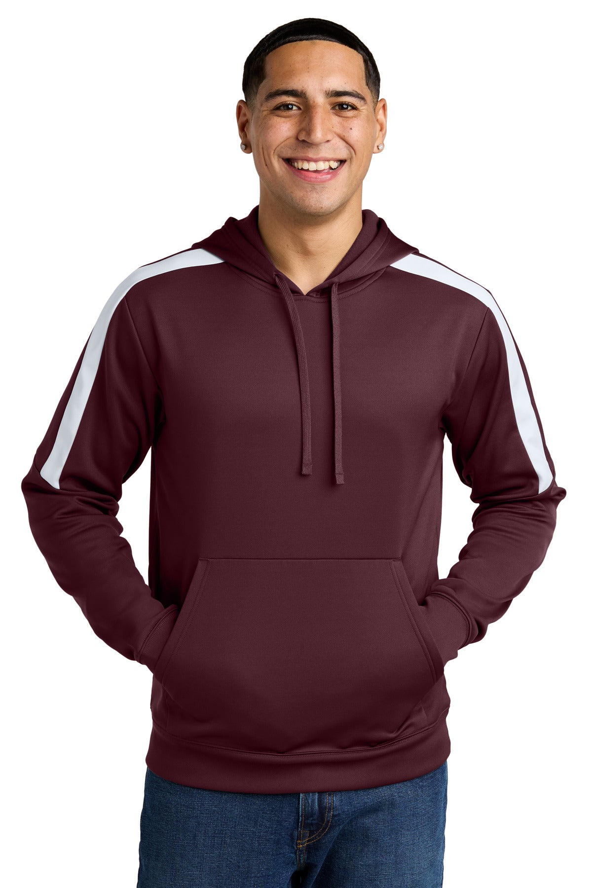 Sport-Tek Sport-Wick Fleece United Pullover Hoodie ST255 in Maroon/ White