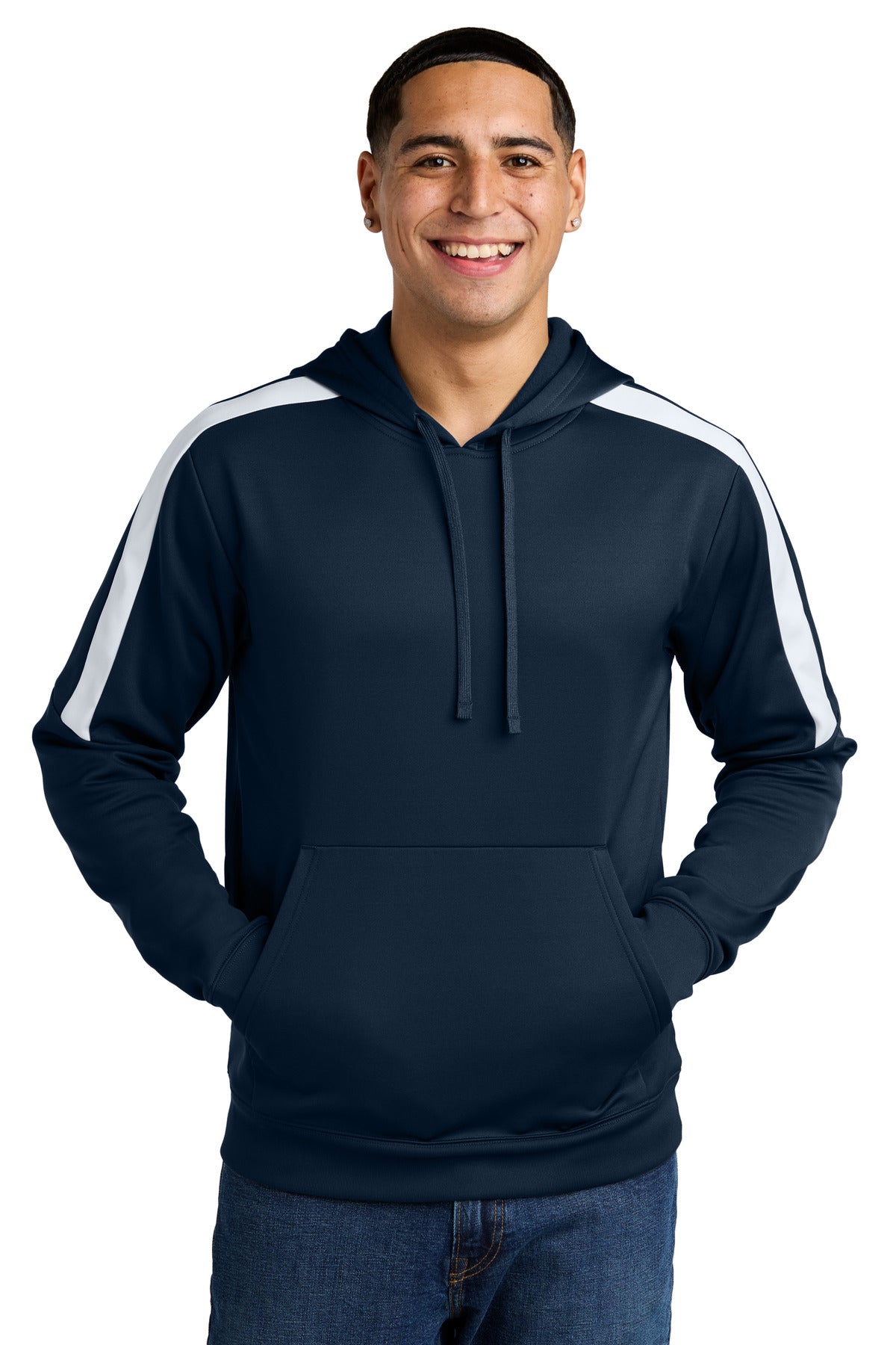 Sport-Tek Sport-Wick Fleece United Pullover Hoodie ST255 in Navy/ White