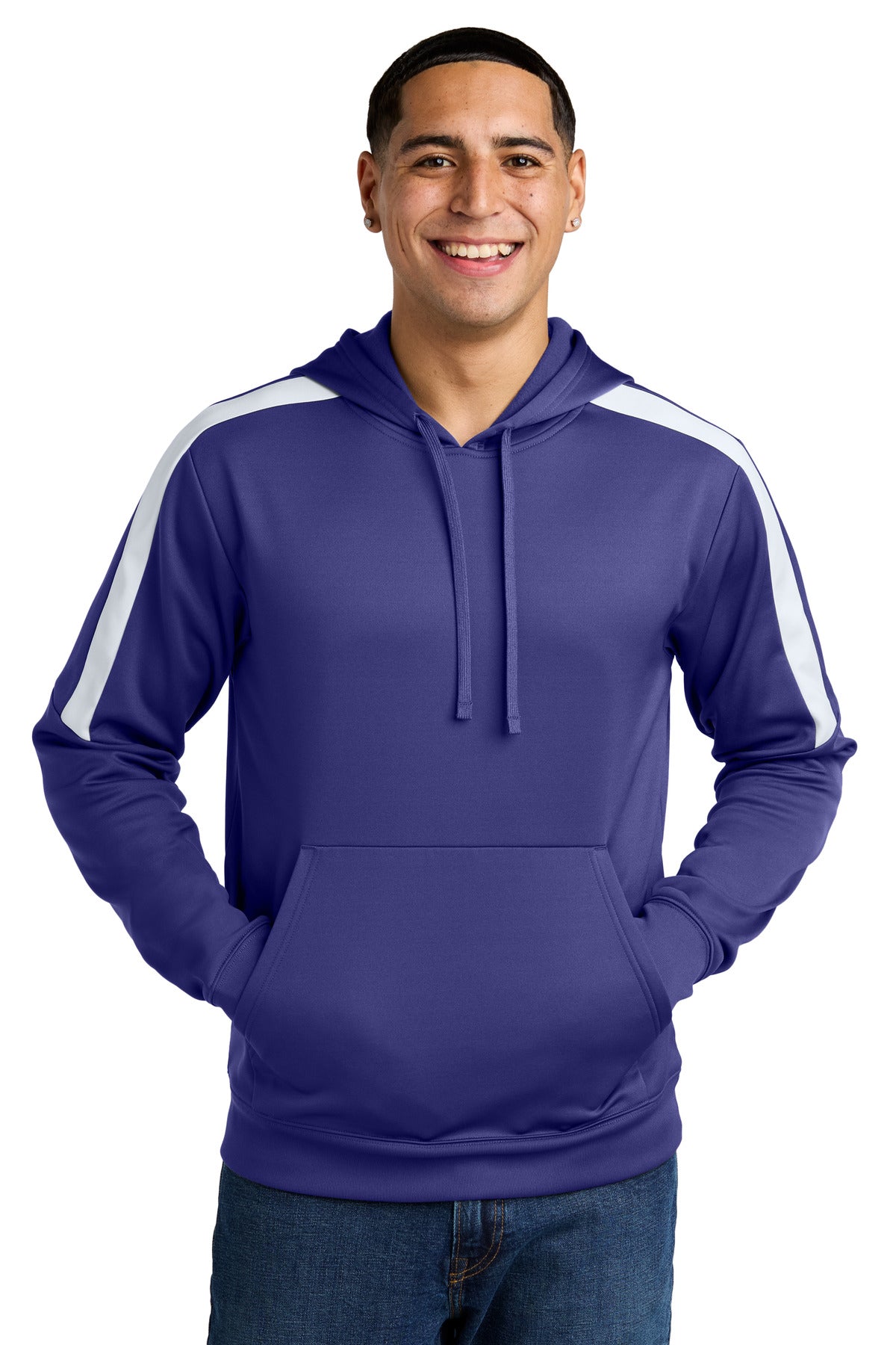 Sport-Tek Sport-Wick Fleece United Pullover Hoodie ST255 in Purple/ White