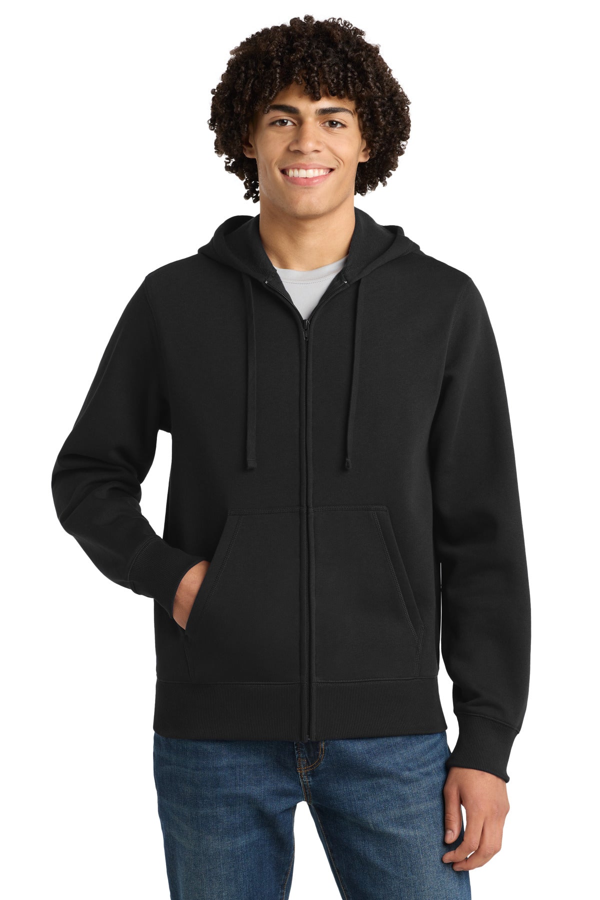 Sport-Tek Full-Zip Hooded Sweatshirt. ST258 in Black