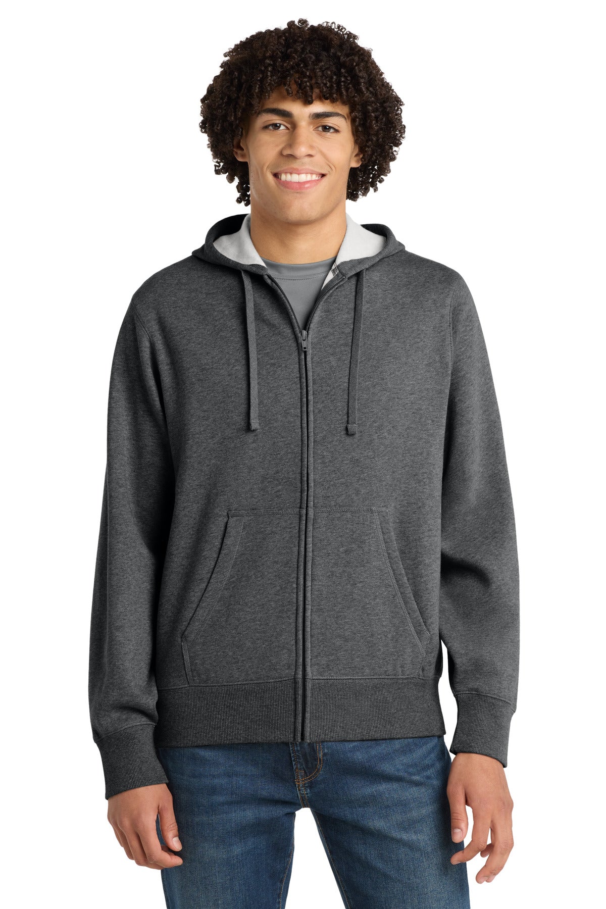 Sport-Tek Full-Zip Hooded Sweatshirt. ST258 in Graphite Heather
