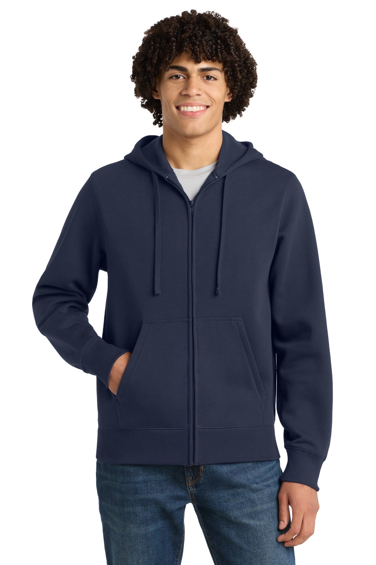 Sport-Tek Full-Zip Hooded Sweatshirt. ST258 in True Navy