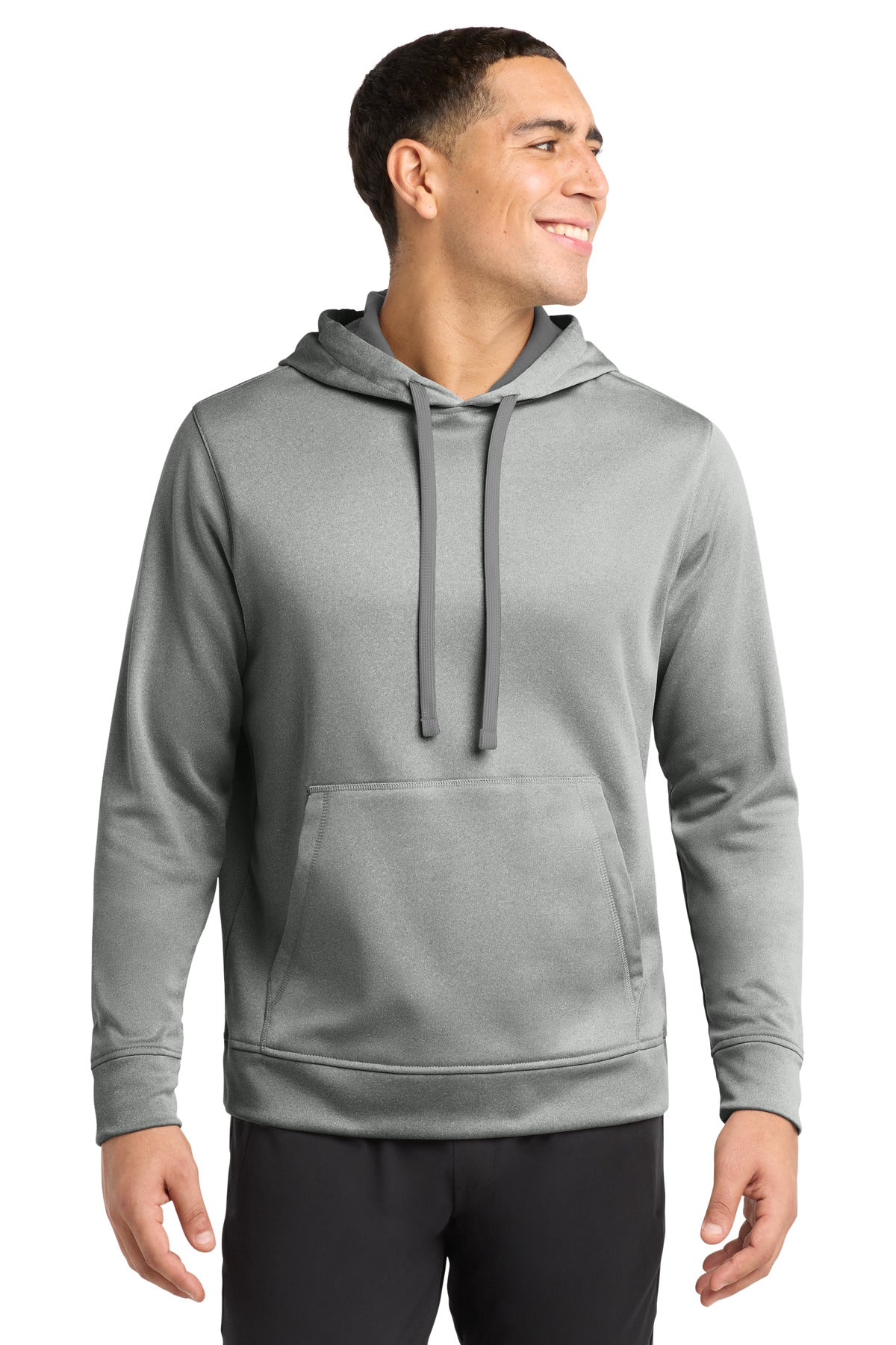Sport-Tek  PosiCharge  Sport-Wick  Heather Fleece Hooded Pullover. ST264 in Dark Silver Heather
