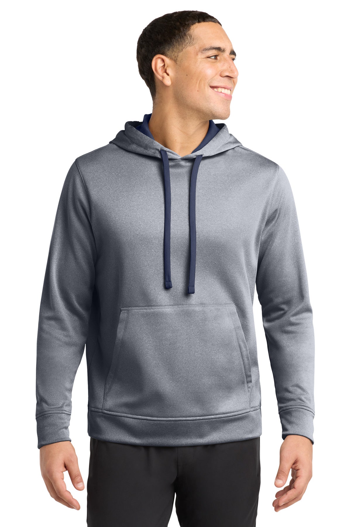 Sport-Tek  PosiCharge  Sport-Wick  Heather Fleece Hooded Pullover. ST264 in True Navy Heather