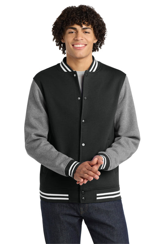 Sport-Tek Fleece Letterman Jacket. ST270 in Black/ Vintage Heather